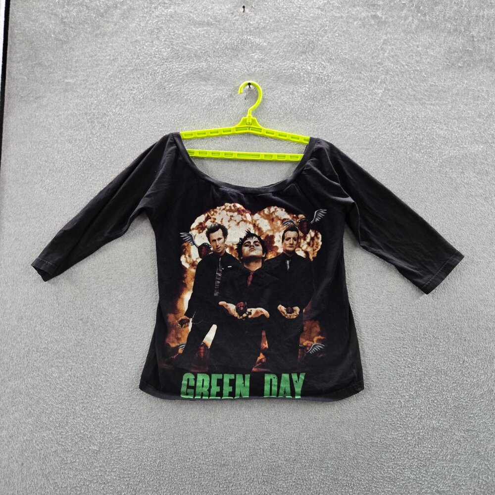 Green Day Women Shirt XL Black‎ Off The Shoulder 3/4 Sleeve Tee